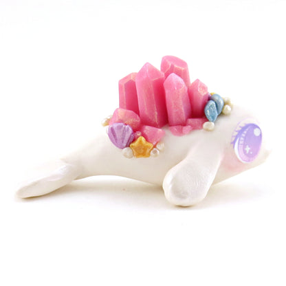 Pink Crystal Seashell Baby Beluga Figurine - Polymer Clay Enchanted Ocean Animals