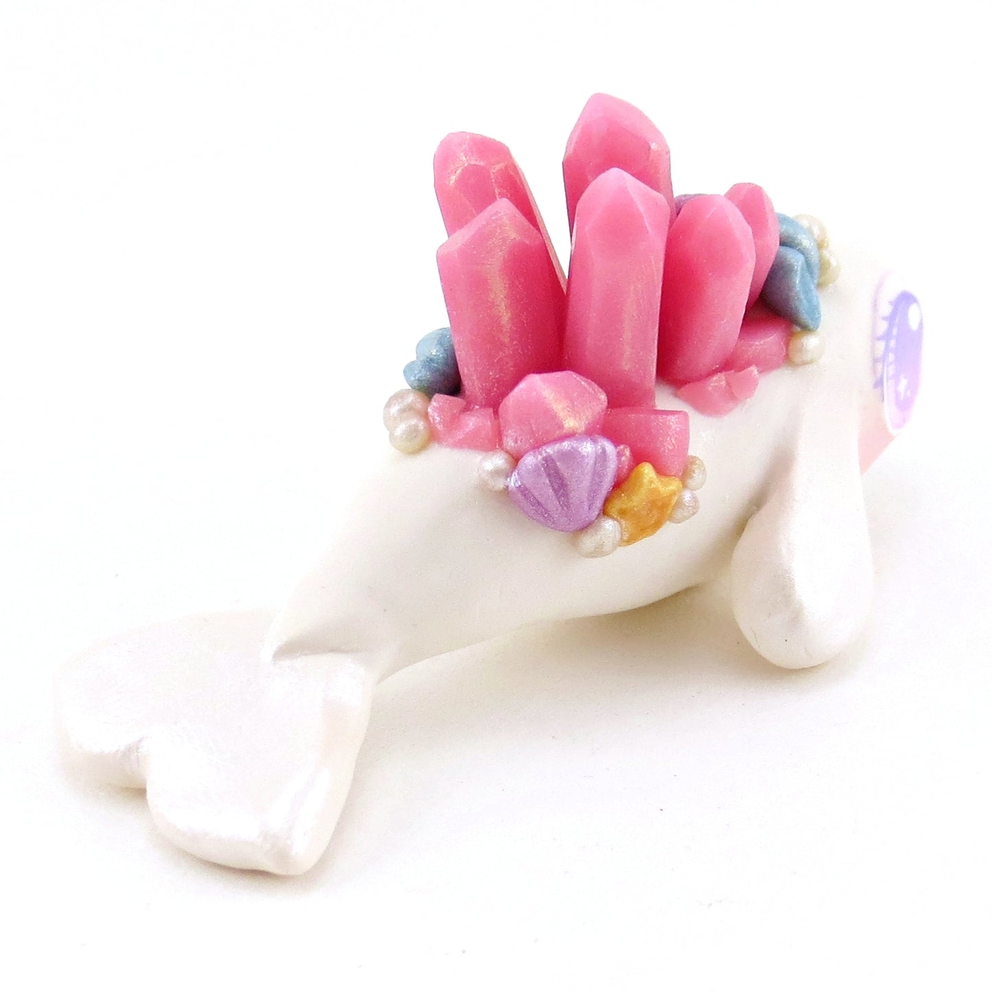 Pink Crystal Seashell Baby Beluga Figurine - Polymer Clay Enchanted Ocean Animals