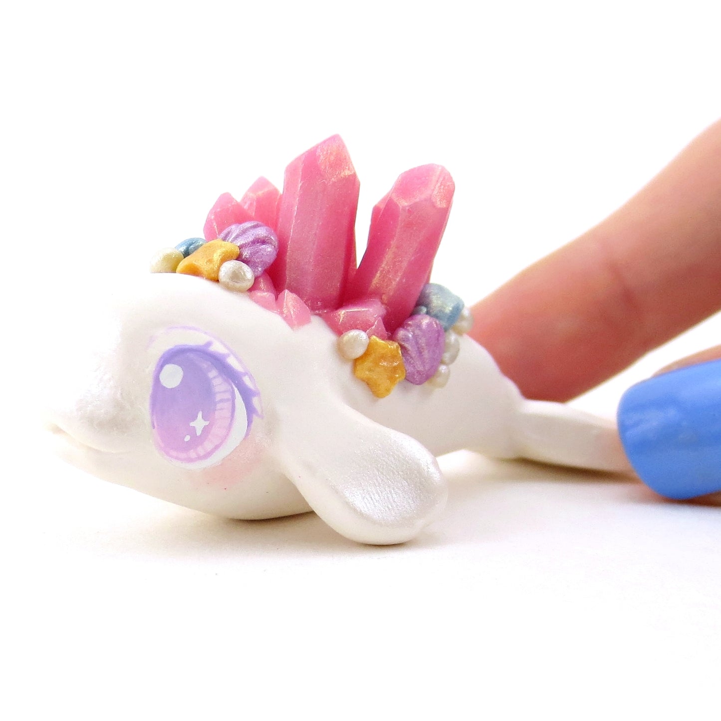 Pink Crystal Seashell Baby Beluga Figurine - Polymer Clay Enchanted Ocean Animals