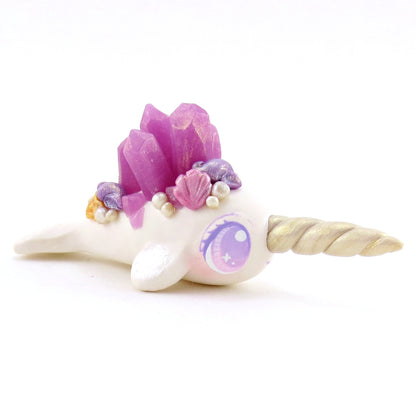 Purple Crystal Seashell Narwhal Figurine - Polymer Clay Enchanted Ocean Animals