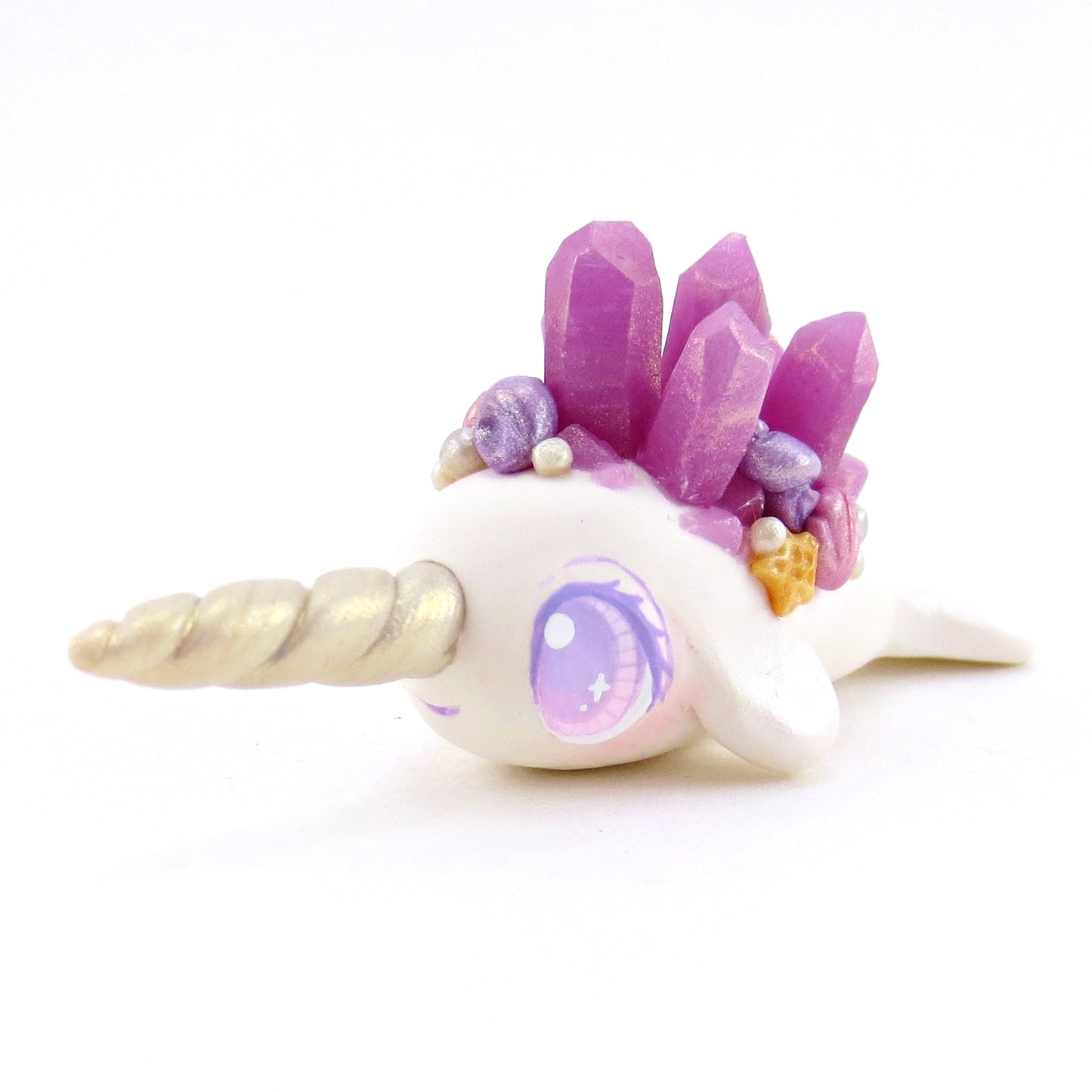 Purple Crystal Seashell Narwhal Figurine - Polymer Clay Enchanted Ocean Animals