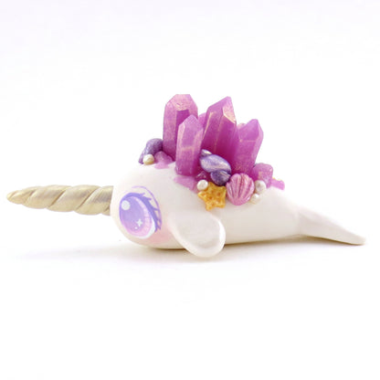 Purple Crystal Seashell Narwhal Figurine - Polymer Clay Enchanted Ocean Animals