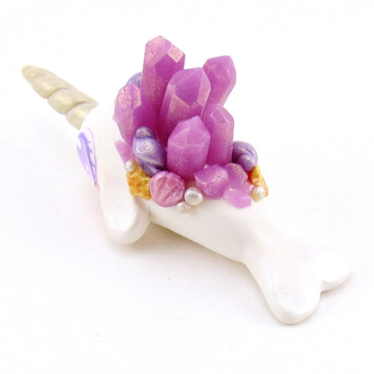 Purple Crystal Seashell Narwhal Figurine - Polymer Clay Enchanted Ocean Animals