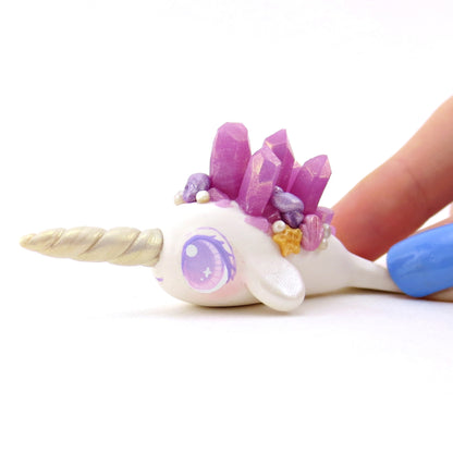 Purple Crystal Seashell Narwhal Figurine - Polymer Clay Enchanted Ocean Animals