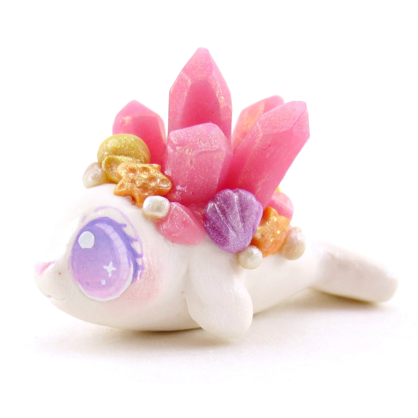 Pink Crystal Seashell Little Seal Figurine - Polymer Clay Enchanted Ocean Animals