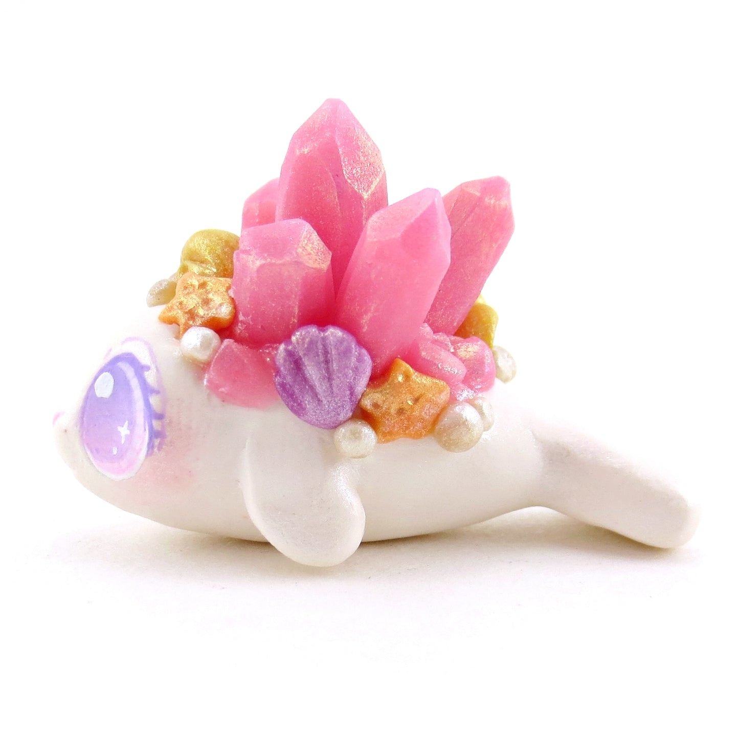 Pink Crystal Seashell Little Seal Figurine - Polymer Clay Enchanted Ocean Animals