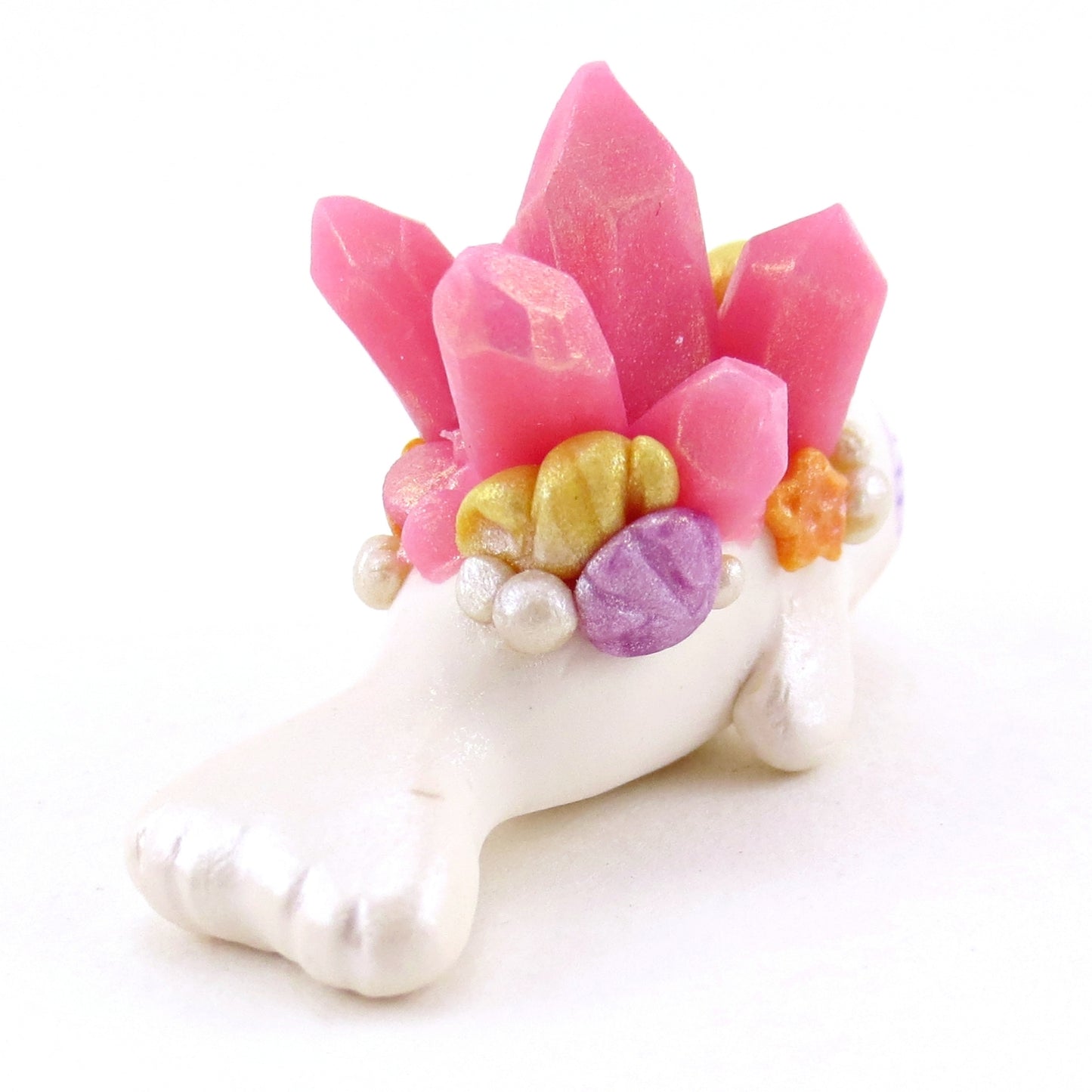 Pink Crystal Seashell Little Seal Figurine - Polymer Clay Enchanted Ocean Animals