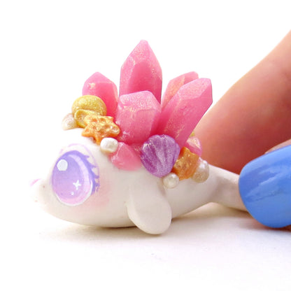 Pink Crystal Seashell Little Seal Figurine - Polymer Clay Enchanted Ocean Animals