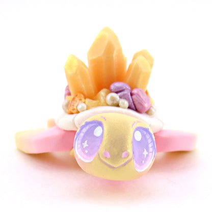 Peachy Crystal Seashell Turtle Figurine - Polymer Clay Enchanted Ocean Animals