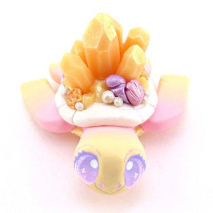 Peachy Crystal Seashell Turtle Figurine - Polymer Clay Enchanted Ocean Animals