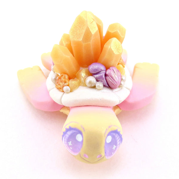 Peachy Crystal Seashell Turtle Figurine - Polymer Clay Enchanted Ocean Animals