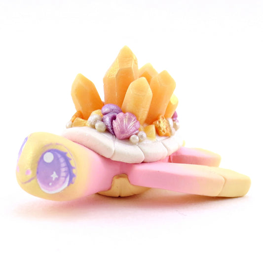 Peachy Crystal Seashell Turtle Figurine - Polymer Clay Enchanted Ocean Animals