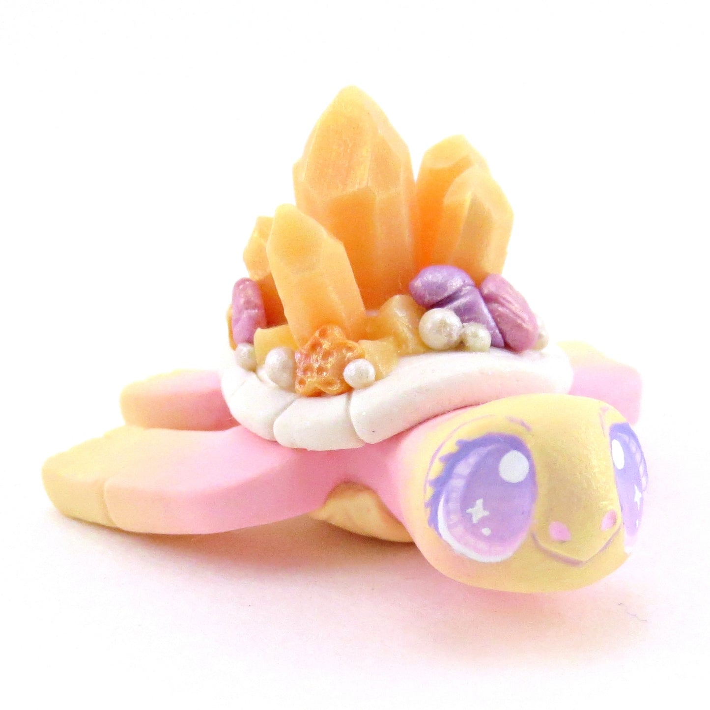 Peachy Crystal Seashell Turtle Figurine - Polymer Clay Enchanted Ocean Animals