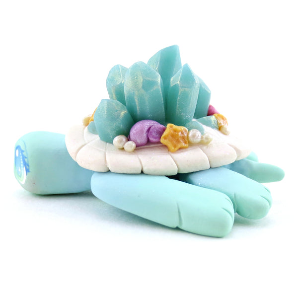 Blue/Green Crystal Seashell Turtle Figurine - Polymer Clay Enchanted Ocean Animals