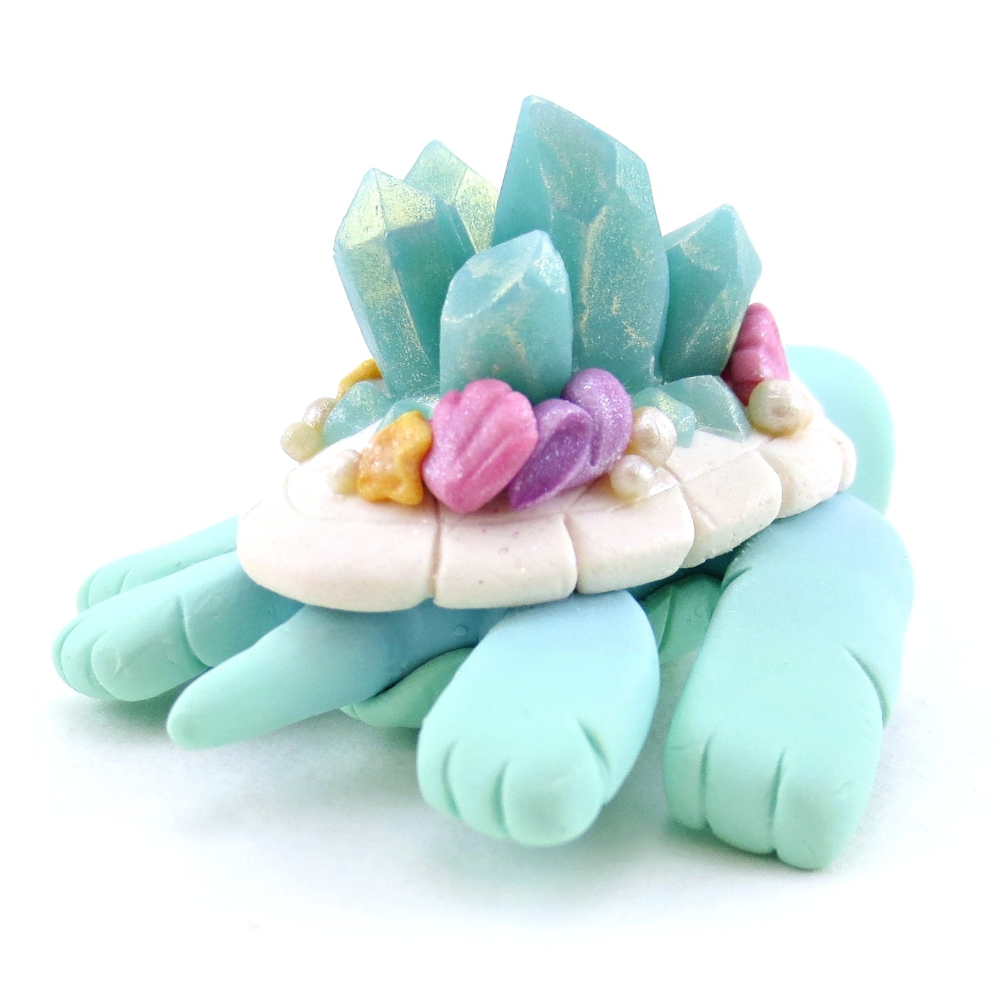 Blue/Green Crystal Seashell Turtle Figurine - Polymer Clay Enchanted Ocean Animals