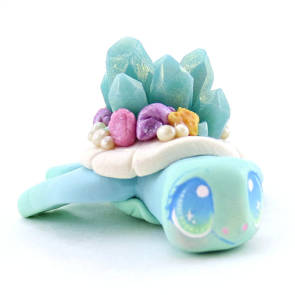 Blue/Green Crystal Seashell Turtle Figurine - Polymer Clay Enchanted Ocean Animals