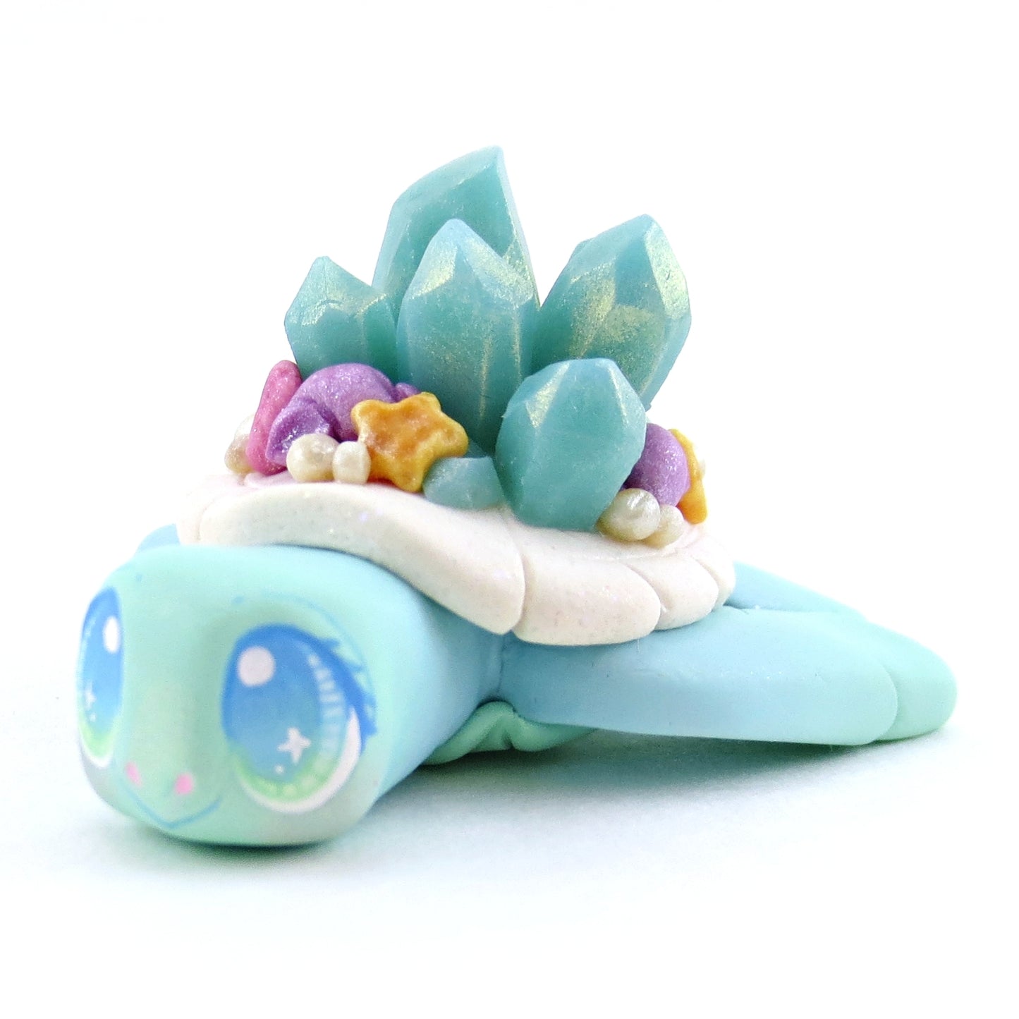 Blue/Green Crystal Seashell Turtle Figurine - Polymer Clay Enchanted Ocean Animals