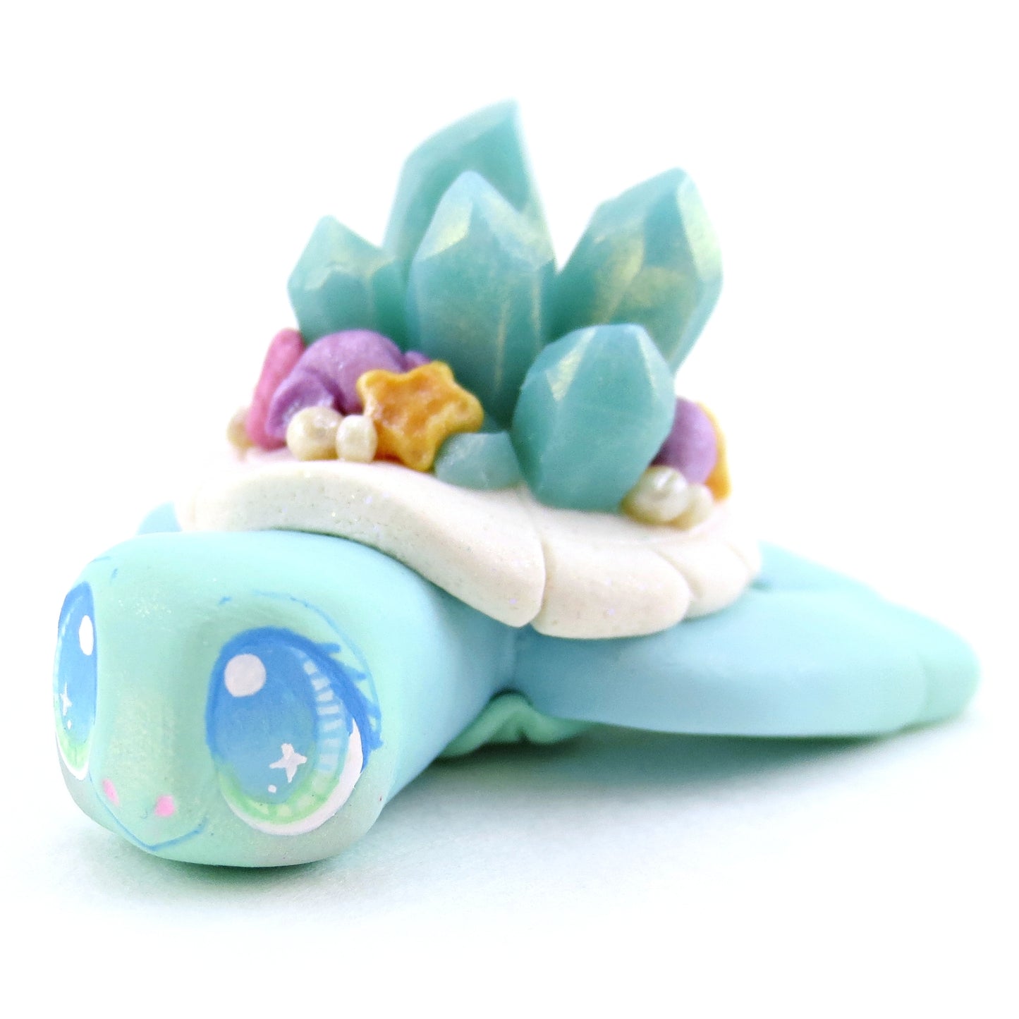 Blue/Green Crystal Seashell Turtle Figurine - Polymer Clay Enchanted Ocean Animals