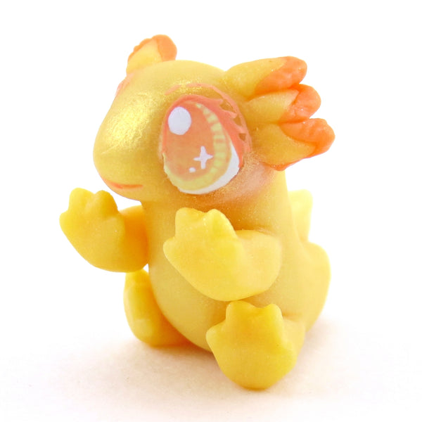 Goldie the Golden Axolotl Figurine - Polymer Clay Enchanted Ocean Animals