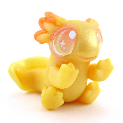 Goldie the Golden Axolotl Figurine - Polymer Clay Enchanted Ocean Animals