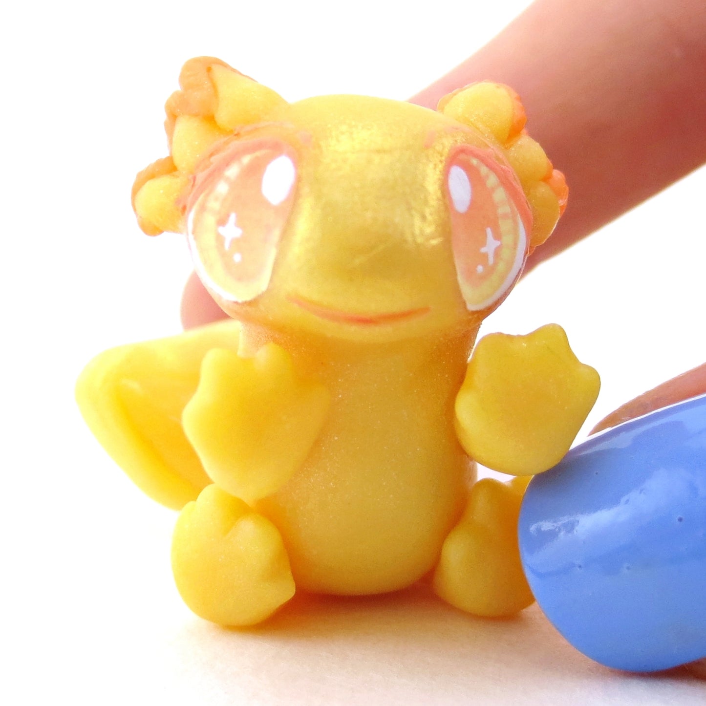 Goldie the Golden Axolotl Figurine - Polymer Clay Enchanted Ocean Animals