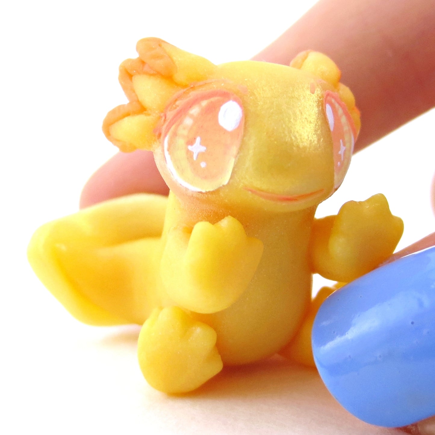 Goldie the Golden Axolotl Figurine - Polymer Clay Enchanted Ocean Animals