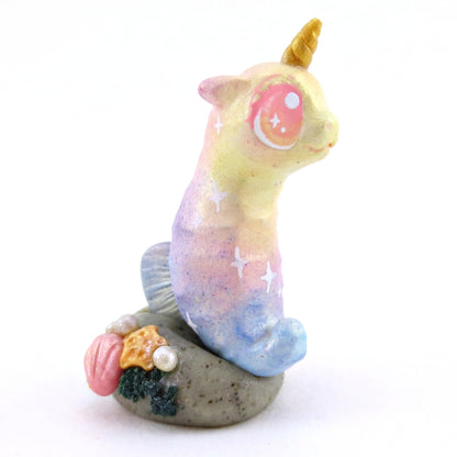 Rainbow Unicorn Horn Seahorse Figurine - Polymer Clay Enchanted Ocean Animals