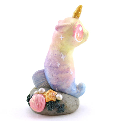 Rainbow Unicorn Horn Seahorse Figurine - Polymer Clay Enchanted Ocean Animals