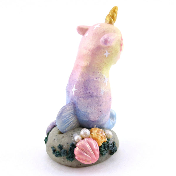 Rainbow Unicorn Horn Seahorse Figurine - Polymer Clay Enchanted Ocean Animals