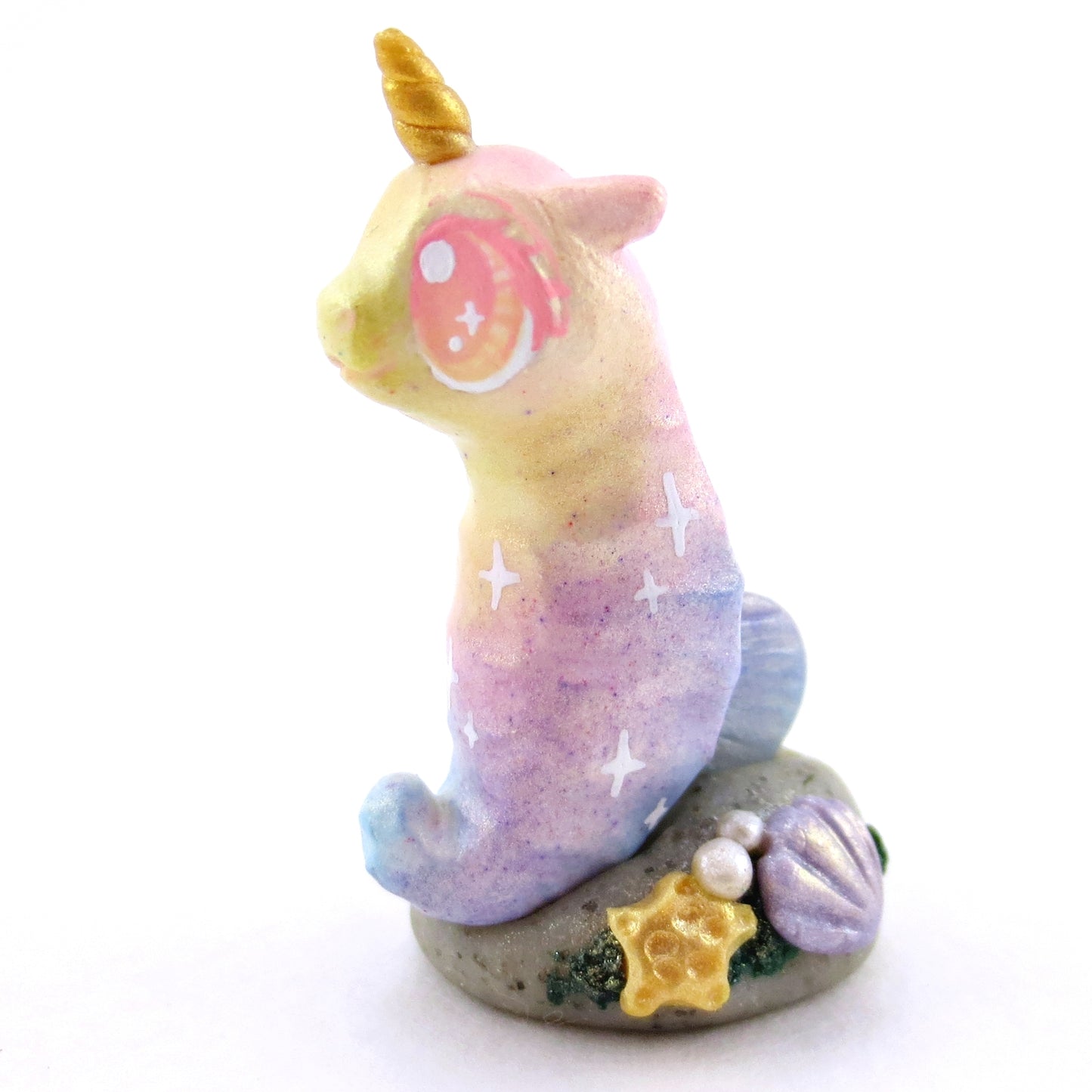 Rainbow Unicorn Horn Seahorse Figurine - Polymer Clay Enchanted Ocean Animals