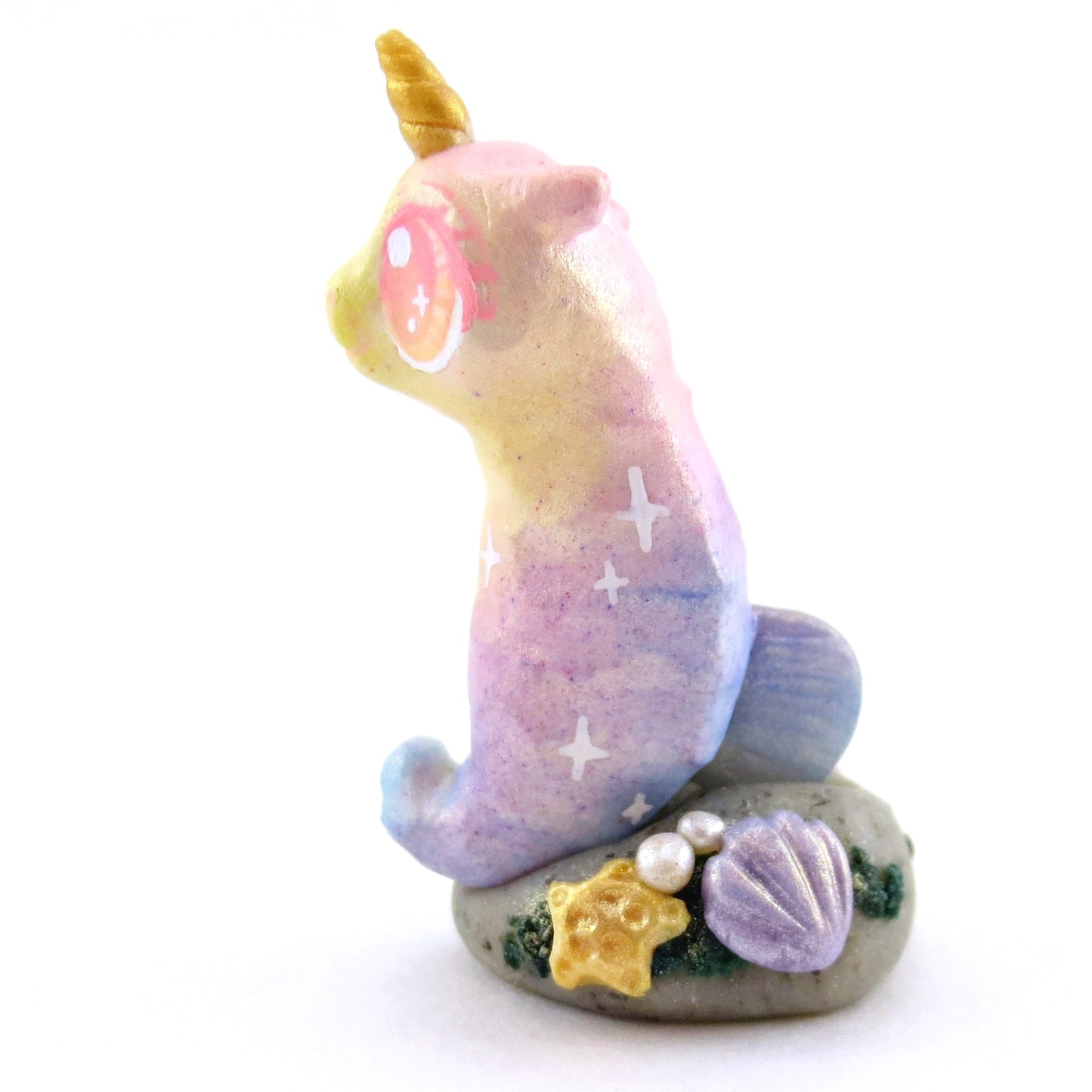 Rainbow Unicorn Horn Seahorse Figurine - Polymer Clay Enchanted Ocean Animals