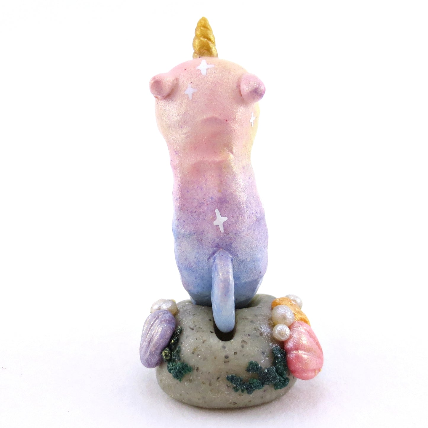 Rainbow Unicorn Horn Seahorse Figurine - Polymer Clay Enchanted Ocean Animals