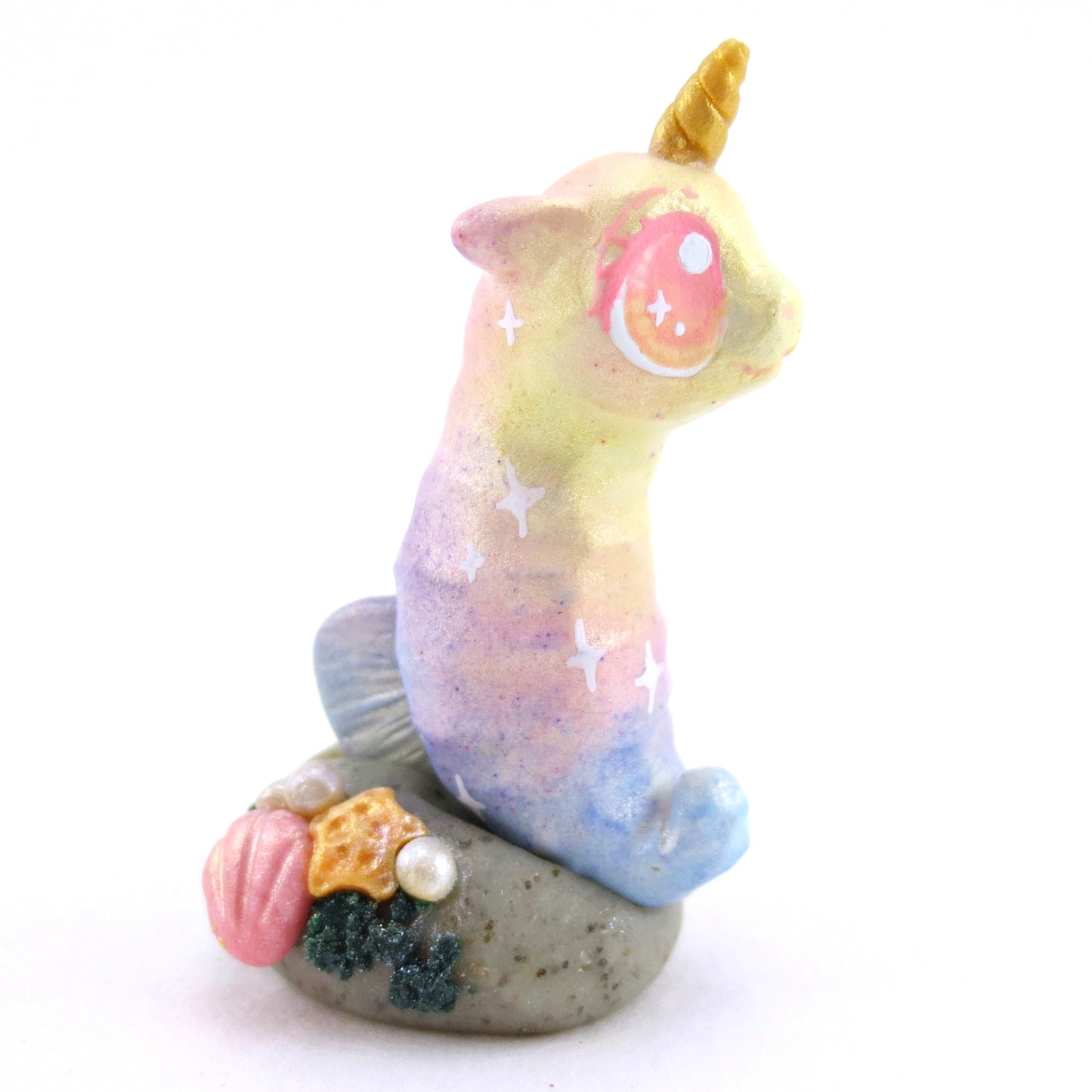 Rainbow Unicorn Horn Seahorse Figurine - Polymer Clay Enchanted Ocean Animals