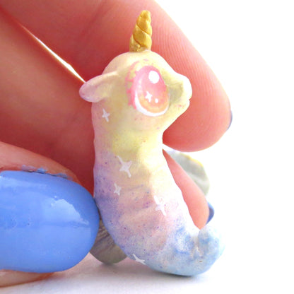 Rainbow Unicorn Horn Seahorse Figurine - Polymer Clay Enchanted Ocean Animals