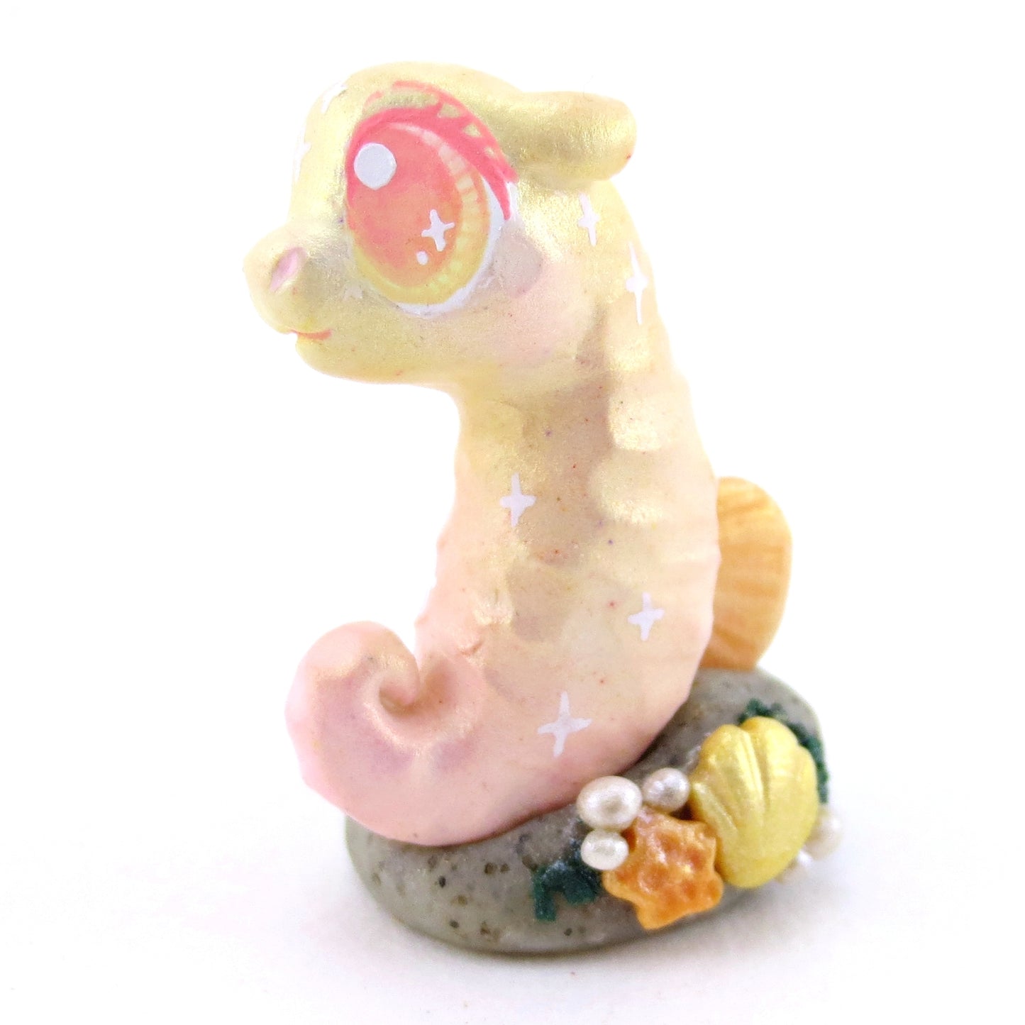 Peachy Seahorse Figurine - Polymer Clay Enchanted Ocean Animals