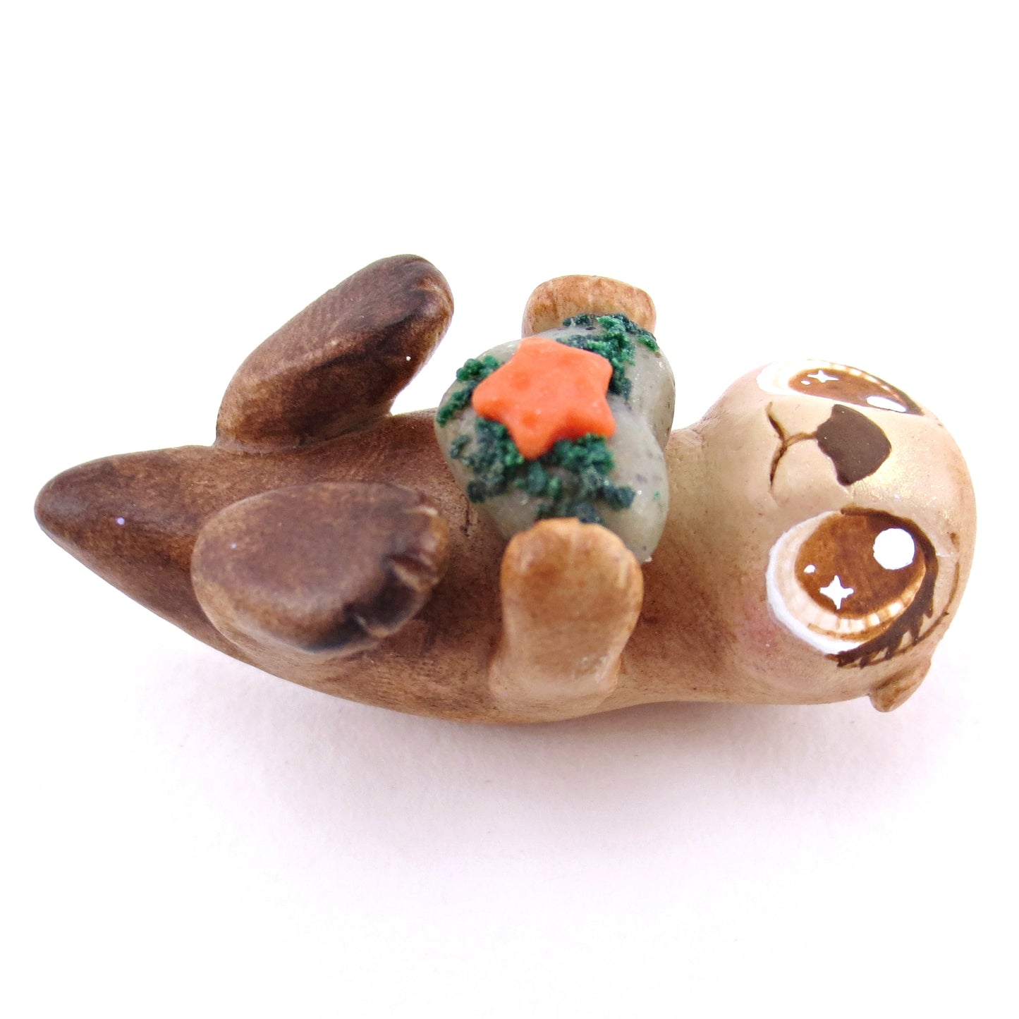 Sea Otter with Heart Rock Figurine - Polymer Clay Enchanted Ocean Animals