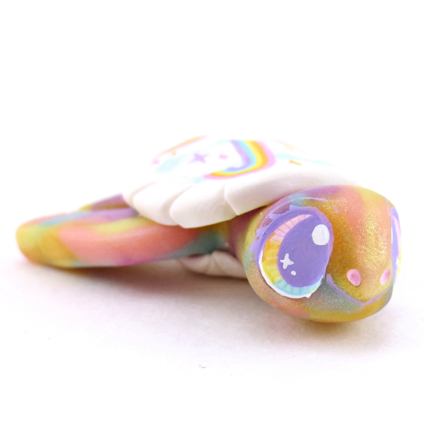 Rainbow and Cloud Shell Turtle Figurine - Polymer Clay Enchanted Ocean Animals