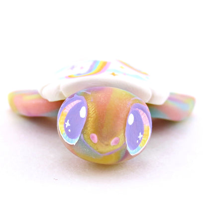 Rainbow and Cloud Shell Turtle Figurine - Polymer Clay Enchanted Ocean Animals