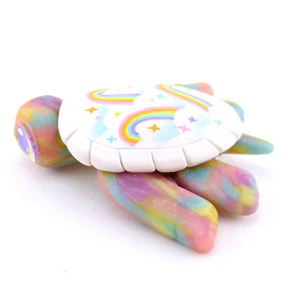 Rainbow and Cloud Shell Turtle Figurine - Polymer Clay Enchanted Ocean Animals