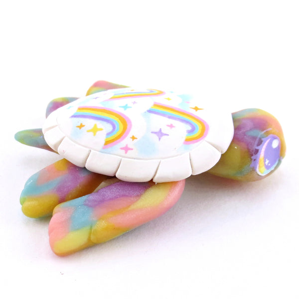 Rainbow and Cloud Shell Turtle Figurine - Polymer Clay Enchanted Ocean Animals