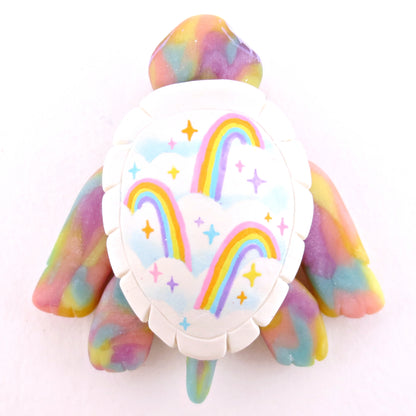 Rainbow and Cloud Shell Turtle Figurine - Polymer Clay Enchanted Ocean Animals