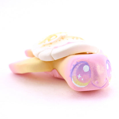 Peachy Cloud Stencil Shell Turtle Figurine - Polymer Clay Enchanted Ocean Animals