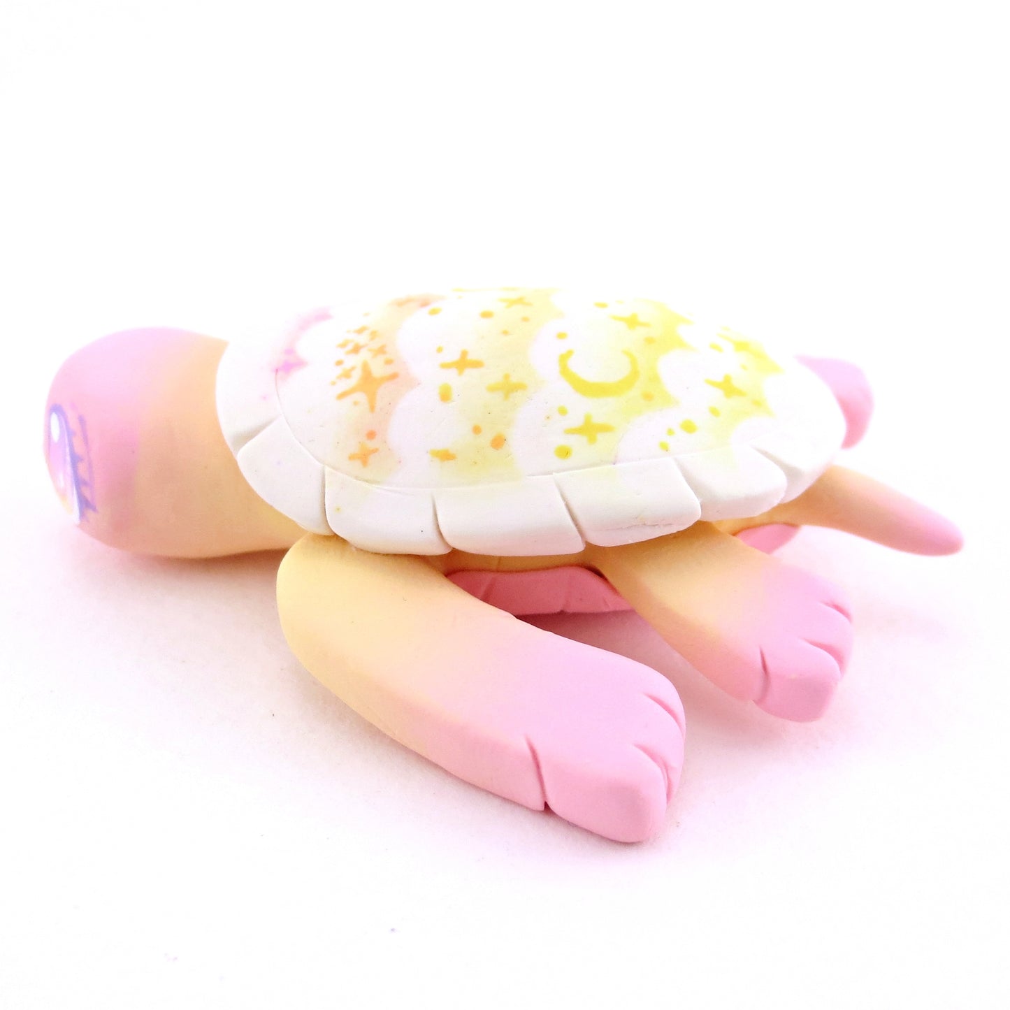 Peachy Cloud Stencil Shell Turtle Figurine - Polymer Clay Enchanted Ocean Animals