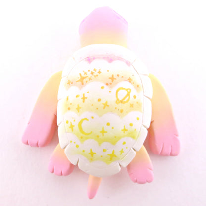 Peachy Cloud Stencil Shell Turtle Figurine - Polymer Clay Enchanted Ocean Animals