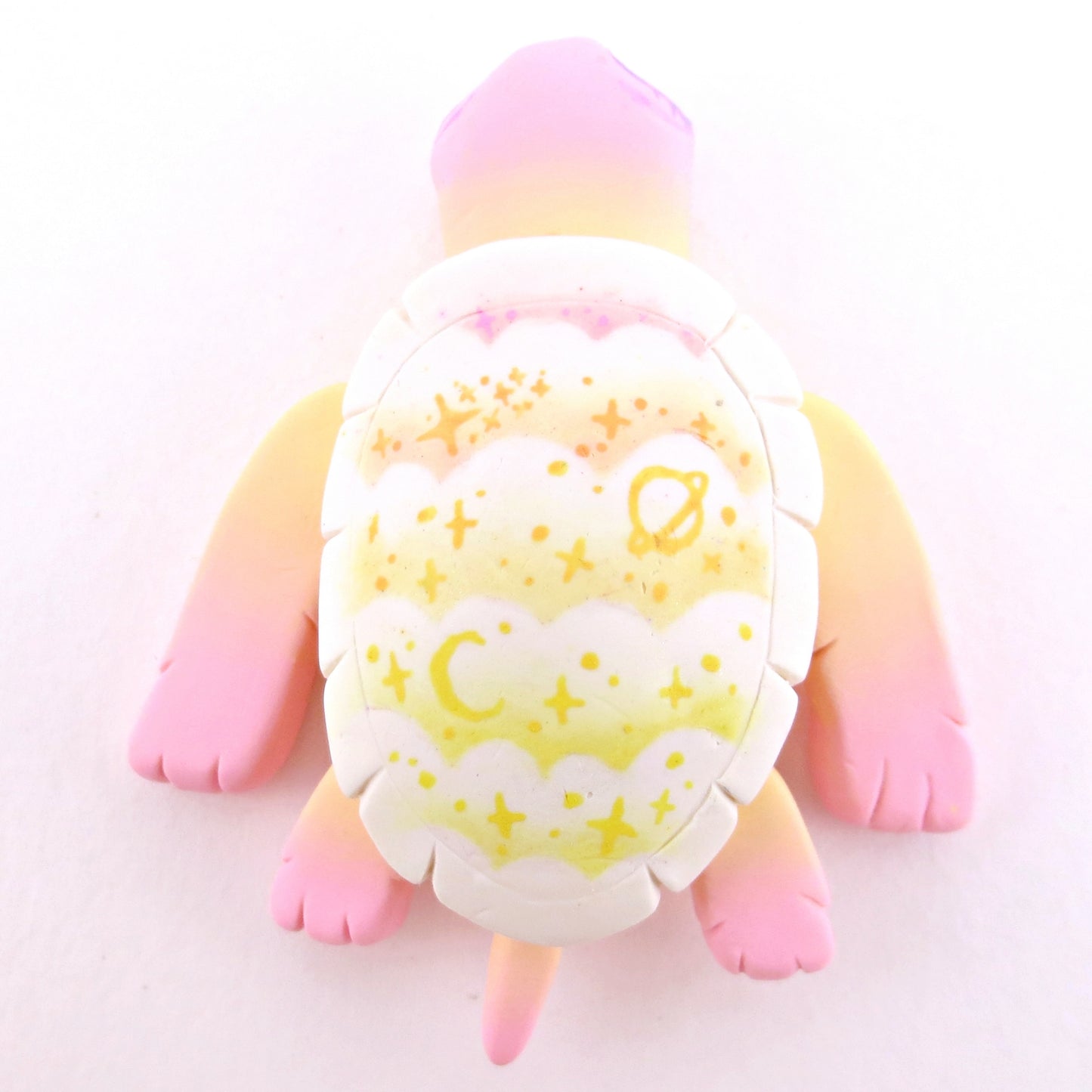 Peachy Cloud Stencil Shell Turtle Figurine - Polymer Clay Enchanted Ocean Animals