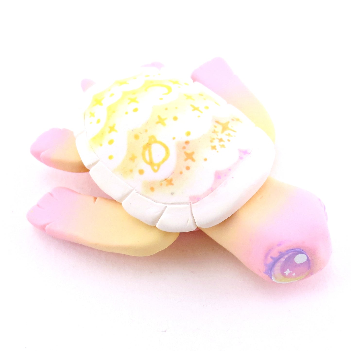 Peachy Cloud Stencil Shell Turtle Figurine - Polymer Clay Enchanted Ocean Animals