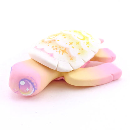 Peachy Cloud Stencil Shell Turtle Figurine - Polymer Clay Enchanted Ocean Animals