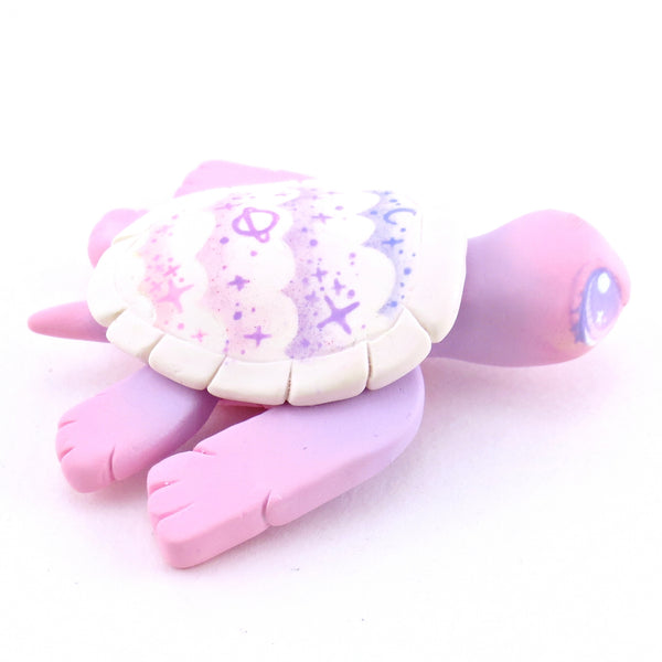 Pink/Purple Cloud Stencil Shell Turtle Figurine - Polymer Clay Enchanted Ocean Animals