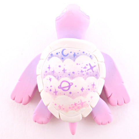 Pink/Purple Cloud Stencil Shell Turtle Figurine - Polymer Clay Enchanted Ocean Animals