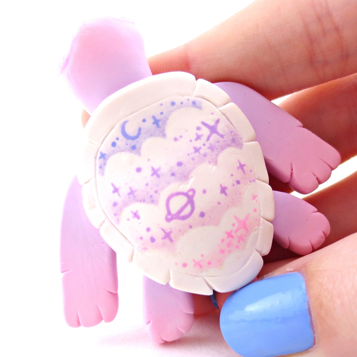 Pink/Purple Cloud Stencil Shell Turtle Figurine - Polymer Clay Enchanted Ocean Animals